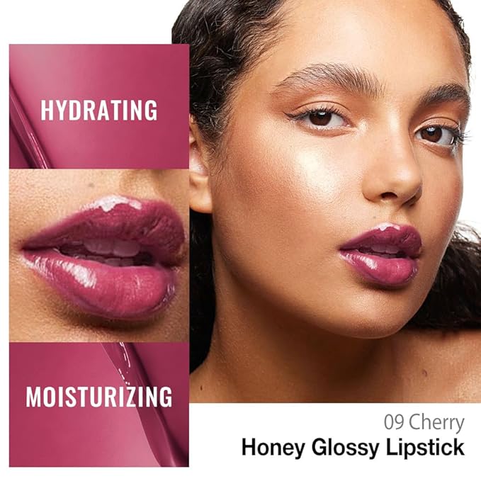 Cherry Honey Lipstick Tinted Lip Balm - Shine Moisturizing Lipstick for Women, Natural Nourishing Hydrating Lip Gloss Stain for Dry Lips, Tint Sheer Lightweight Makeup, Vegan - 1Pc #09 Cherry
