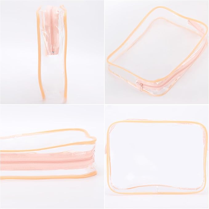 Tbestmax 10 Pack Clear Cosmetic Bags Makeup Bags Portable Waterproof TSA Approved Travel Toiletry Bags Large Organizer Peach Pink, 9.8" x 7.1" x 2.4"