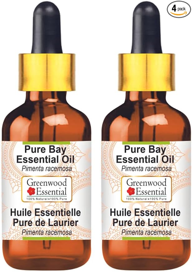 Greenwood Essential Pure Bay Essential Oil (Pimenta racemosa) with Glass Dropper Steam Distilled (Pack of Two) 100ml X 2 (6.76 oz)