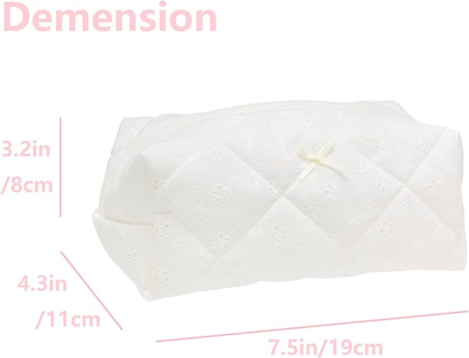 PAZIMIIK 6PCS Cozy Makeup Bag SET Travel Cosmetic Bag for Women Soft Toiletry Bag Aesthetic Makeup Organizer Portable Large Zipper Pouch for Skincare Beauty Accessories Brushes Embroidery White