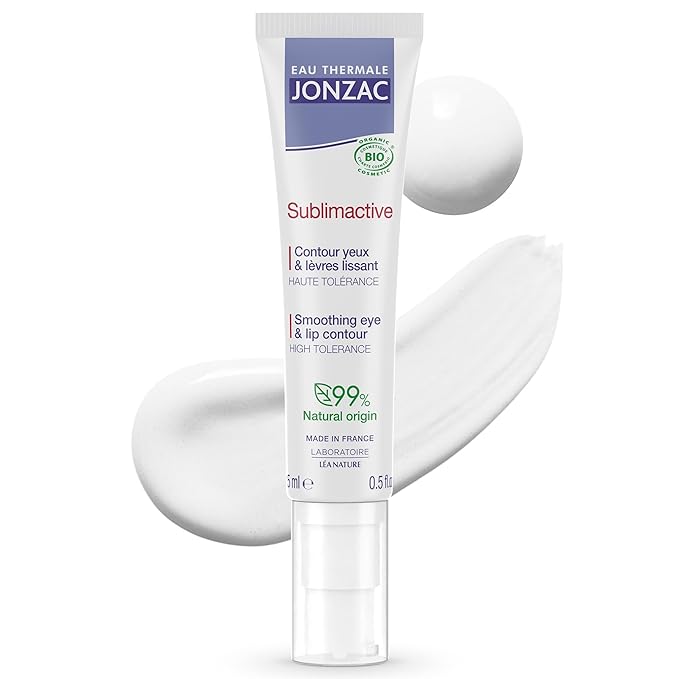 Eau Thermale Jonzac Sublimactive Organic Anti-Aging Eye & Lip Contour Cream - Reduces Fine Lines and Puffy Eyes - Dark Circles Reduced - Natural Skin Care - 0.5 fl oz