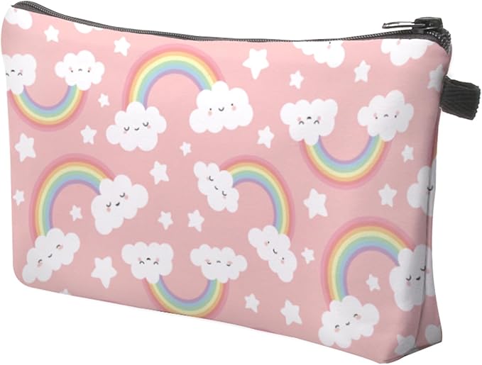 Cute Travel Makeup Bag Cosmetic Bag Small Pouch Gift for Women (Cloud Rainbow)