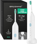 Brushmo e-Series Electric Sonic Toothbrush - Rechargeable Screw-On Electronic Tooth Brush for Adults with 3 Modes & Timer - IPX7 Waterproof, Long-Lasting Battery & Wireless Charging Base - White