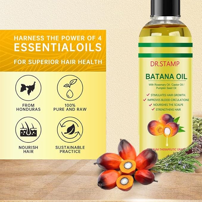 Batana Oil for Hair Growth & Scalp Care – 4-in-1 Liquid Batana Oil with Rosemary, Castor & Pumpkin Seed Oil – Strengthens, Moisturizes & Revitalizes Dry, Damaged Hair (1 Pack)