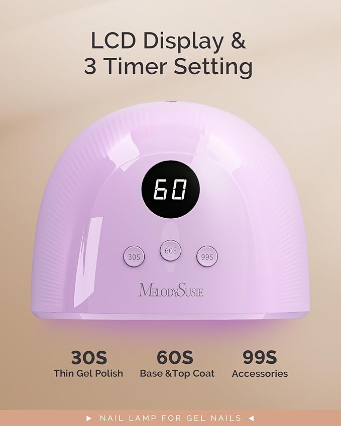 MelodySusie Compact Advanced UV LED Nail Lamp, P-Plus30F Nail Dryer with 3 Timers & Smart Sensor Cures All Gels, Especially Rhinestone Glue, Solid & Liner Gel Polishes for Advanced DIY at Home-Purple