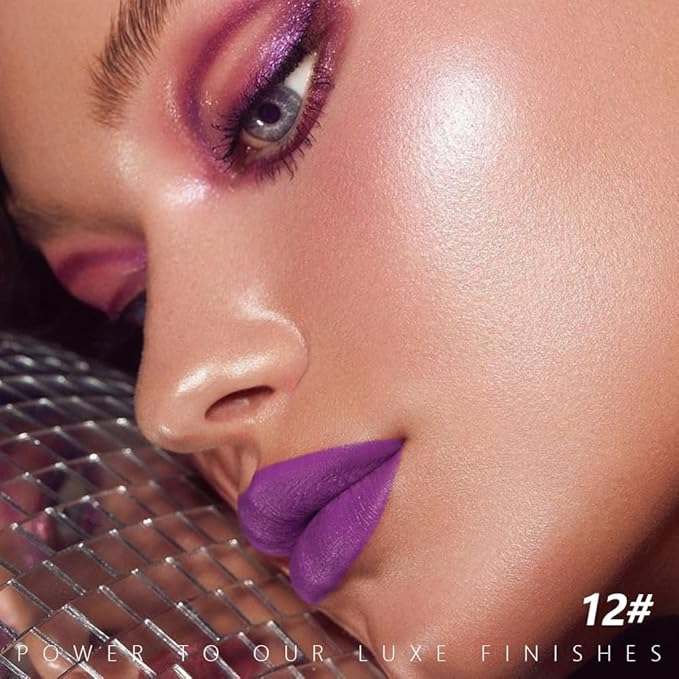 Lavender Purple Matte Creamy Lipstick for Women, Longwear Lip Gloss Face Paint Stick, Lip Stick Stain Long Lasting Waterproof Easy Application Full Coverage Velvet Gloss for Party Halloween Makeup 12