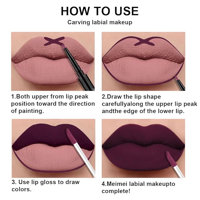 3Pcs 2 in 1 Dark Deep Red Purple Plum Black Cherry Lip Liner and Liquid Lipstick Stain Makeup Set for women, Long Lasting Smudge Proof Lip Tint Matte Finish Lip Gloss for All-Day Color Hold , Set11