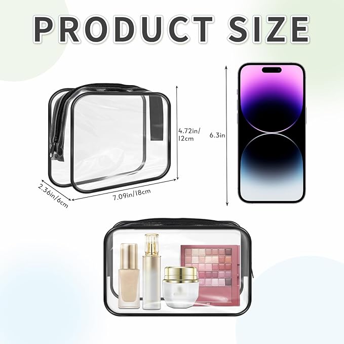 16 Pieces Clear Makeup Bags Bulk, TSA Approved Toiletry Bags Travel Pouch, Waterproof PVC Plastic Small Clear Cosmetic Bags with Zipper for Organizing (Black Border)