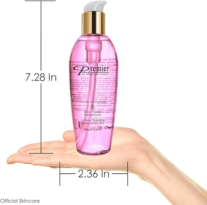 Premier Dead Sea Skin Toner Normal To Oily Skin, pH 5.5 balancing, alcoholic cleanser that is mild and gentle to skin, with natural ingredients of witch hazel and minerals 8.5fl.oz