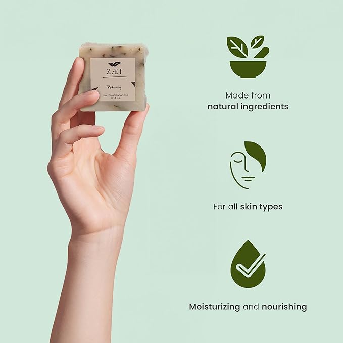 ZAET 4-Pack Rosemary Bar Soap – Made with Rosemary Leaves, Olive Oil and Coconut Oil - Handmade Soap Bar for Face, Body and Hands - Gently Cleanses and Hydrates All Skin Types- For Men and Women
