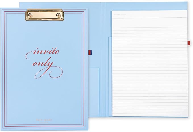 kate spade new york A4 Clipboard Folio with Low Profile Clip, Professional Padfolio Includes Lined Notepad, Pen Loop, and Pocket (Invite Only)