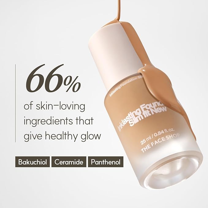 THE FACE SHOP Ink Lasting Liquid Foundation, Full Coverage, 72‑Hour Wear Semi‑Matte Finish, Makeup with Bakuchiol, N120 Marshmallow, 0.84 Fl. Oz.