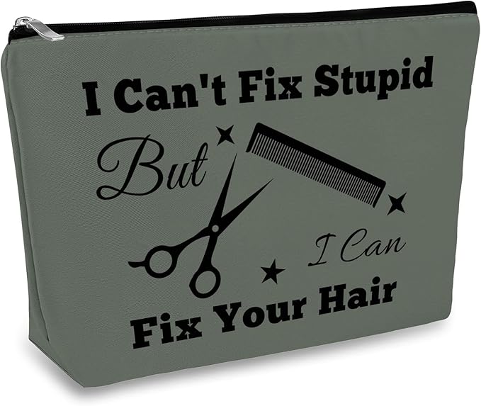 Hairdresser Gifts Hair Stylist Makeup Bag Hair Dresser Cosmetic Bags Gift Funny Hairstylist Gift Grey Cosmetic Pouch Makeup Case Christmas Inspirational Graduation Birthday Gift for Hairdresser