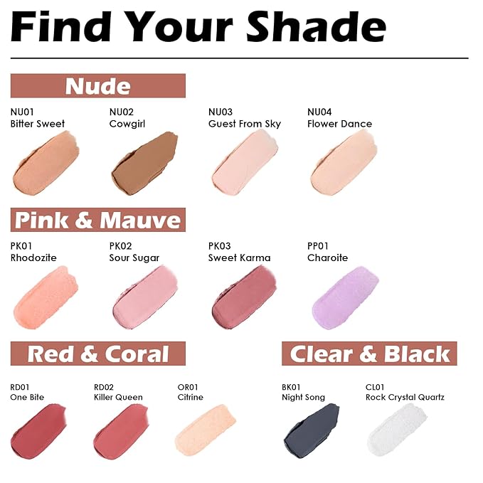FOCALLURE Moisturizing Lipstick,Transparent Lip Balm,Hydrating Clear Lip Balm with Creamy Texture,Long Lasting Lip Stain,Rock Crystal Quartz