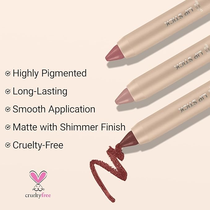 Erinde Matte Shimmer Lipstick Lip Liner Crayon for Women, 24 Hour Lipstick Lip Liner Pencil, Neutral Lipliner Waterproof Long Lasting Smudge Proof, Vegan & Cruelty-Free, C04 Rosewood Red