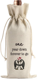 Gifts for First Anniversary for Couple Parents Husband Wife Vow Renewal Gifts One Year Down Forever to Go 1 year Wedding Anniversary Wine Gift Bag