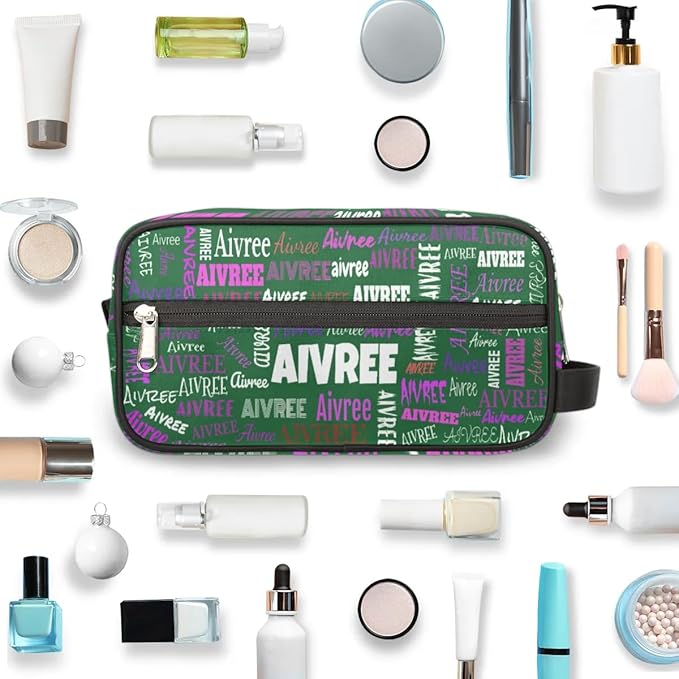 Customized Travel Makeup Toiletry Bag, Waterproof Large Cosmetic Bag Makeup Shaving Bag Organizer Case, Deep Forest Green Background