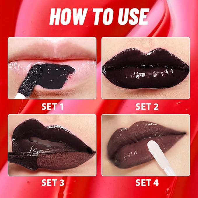 Maroon Peel off Lip Stain Lip Oil Dual Ended Combo Set with Tweezer, 2 in 1 Lips Liner Stain Oil Long Lasting Waterproof, High Pigmented Flawless Lips Tint Stick Not Faded Vegan & Cruelty-free