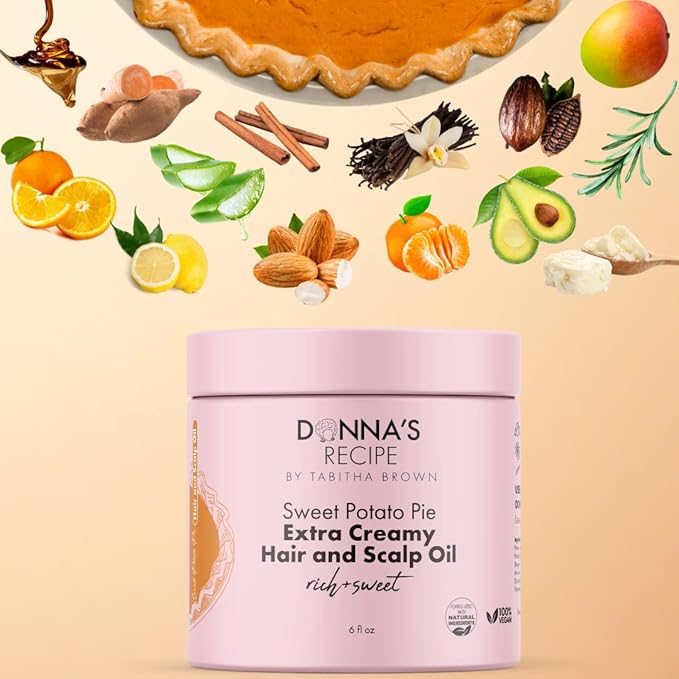 Donna's Recipe by Tabitha Brown Sweet Potato Pie Hair & Scalp Oil – Lightweight, Moisture-Rich, Soothing scalp care with Vanilla & Cinnamon (6 oz)