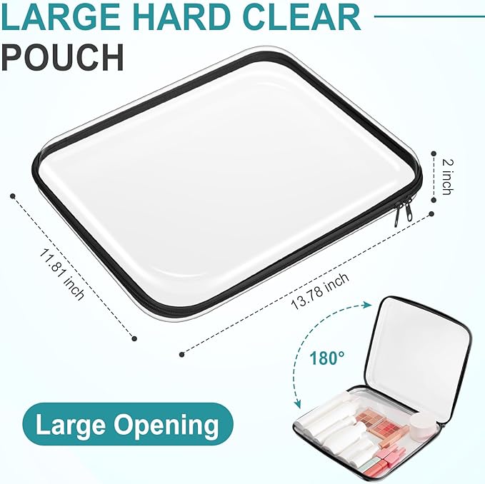 Sanwuta 6 Pcs Clear Hard Zipper Case Hard Plastic Zipper Pouches Makeup Bag Pencil Pouches Transparent Cases for Snacks Plastic Storage Organizer Box for Travel(Black,13.78 x 11.81 x 2 Inch)