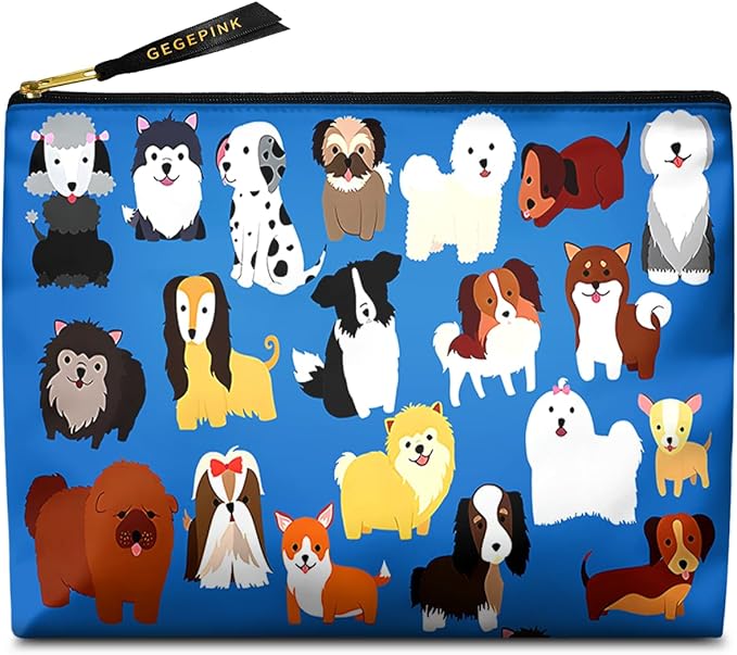 Cute Makeup Bag for Purse Waterproof Cosmetic Bags for Women Funny Smooth Zipper Travel Toiletry Pouch 10X8 Inches-Cute Animal Dogs Makeup pouch