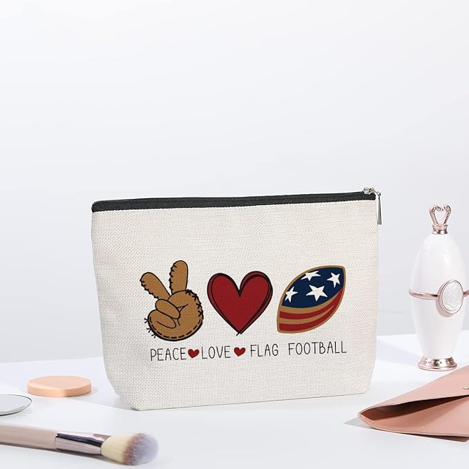 Football Travel Pouch Flag Football Bag Football Gifts Football Mom Gifts C Team Coach Gifts Sport Fans Gifts for Football Lovers Players Birthday Gifts - Peace Love Flag Football