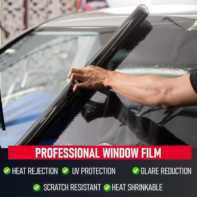 United Professional Window Tint 20% VLT 20"In x 100'Ft 1Ply Dyed Upgraded Film - Privacy Window Tint for Cars, Home, Blocks UV/IR Rays, Reduce Heat & Glare - Adhesive Window Film Standard Black Color
