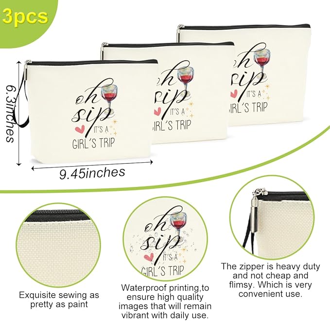 Hanamiya Na 3Pcs Girls Trip Gifts Favors Weekend Bag Funny Makeup Bag Girls Weekend Gifts Friendship Weekender Bags for Women Girl Bridesmaid Cosmetic Bags Zipper Pouch Wedding Bachelorette Party