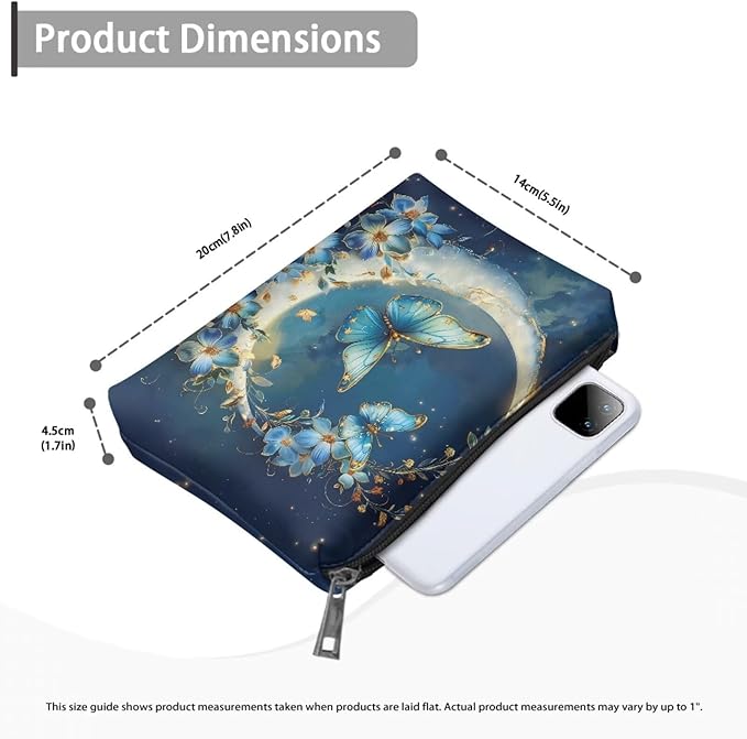COEQINE Travel Makeup Bag for Women Large Leather Cosmetic Bag with Moon And Butterfly Gothic Makeup Case for Ladies Wallet Handbag
