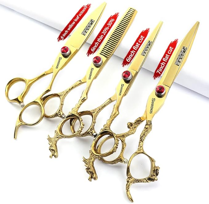 Sharonds 6/7 inch Professional Hair Cutting Scissors Set Hair Cutting Scissors Thinning Teeth Shears Set,Sliver Scissors,Barber,Salon,Hairdressing Scissors Kit,Japanese 440C Scissors (6-inch 4pc-B)
