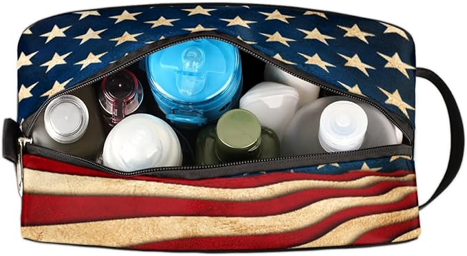 4Th Of July Usa Flag Travel Toiletry Bag for Women Men Lightweight Cosmetic Makeup Bag Organizer Waterproof Shaving Bag Dopp Kit with Large Capacity for Toiletries and Shaving Accessories