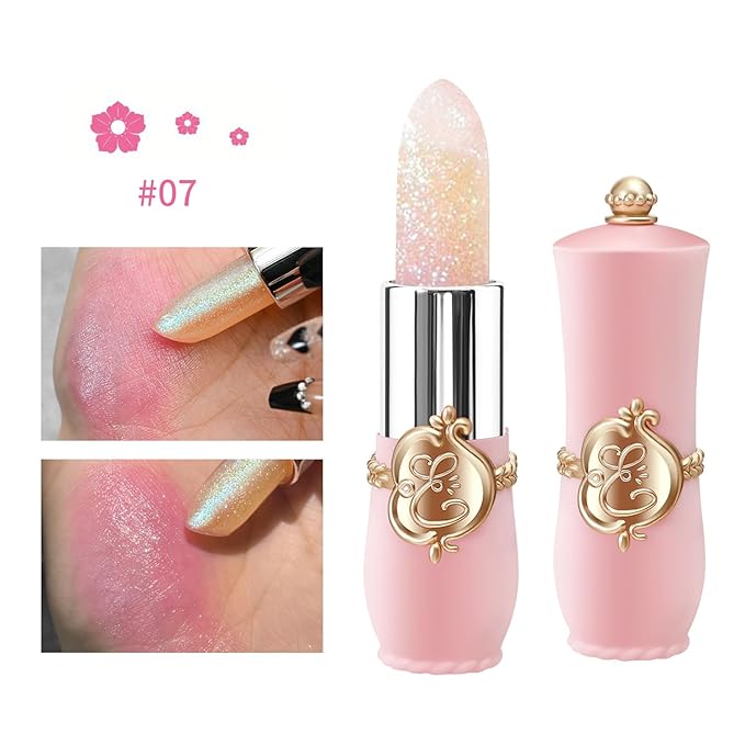 BestLand 6 Pcs/Set Flower Jelly Lipstick Set Temperature Change Moisturizer Long Lasting Nutritious Shimmer Lip Balm Magic Color Change Lip Gloss (Color Changing Lipstick Set B)