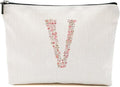 Initial Makeup Bag Floral V Personalized Cosmetic Bag Monogrammed Gifts for Women Girls Bride Bridesmaid Monogram Zipper Pouch for Teacher Appreciation Mothers Day Birthday Wedding Bridal Shower Gifts