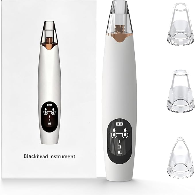 Facial Pore Blackhead Remover Vacuum - Facial Pore Cleaner with 3 Adjustable Suction Levels, 3 Probes, USB Charging Interface - Blackhead Extractor Tools for Women & Men (White)