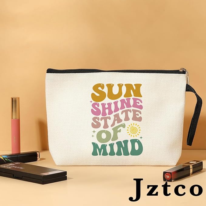 Summer Cosmetic Bag Beach Accessories Sunshine Inspirational Gifts for Beach Lovers Women Girls Coworker Grandma Best Friends Mothers Day Graduation Birthday Friendship Gifts Vacation Makeup Bag