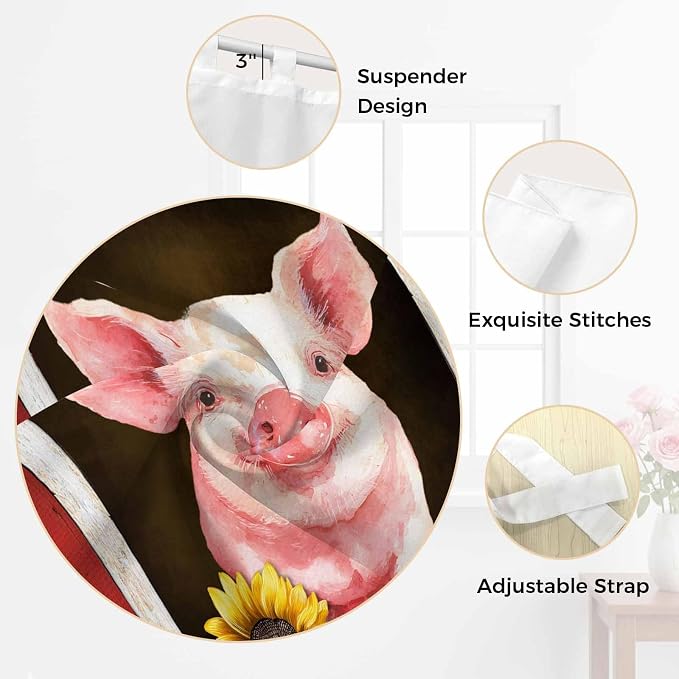 Pigs Sunflowers Bedroom Curtains 72 Inch Length, Window Curtains Tab Top - Image 6