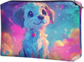 COEQINE Leather Cosmetic Bag for Women Travel Makeup Bag Waterproof Cosmetic Purses for Women Wedding Party Purse With Zipper Portable,Cute Dog Starry Sky Neon Pattern