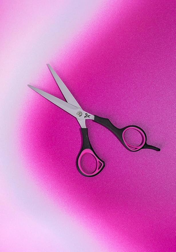 Cricket Style Xpress La-Di-Da Hair Cutting Scissors - Sharp Micro-Serrated Beveled Blades, Stainless Steel Shears Hair Scissors - Wet & Dry Use, Barber Accessories - 5.75", Pink and Black