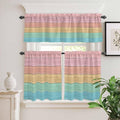 Kitchen Window Curtains Valance and Tier Set, Farm Colorful Wooden Plank Rod by Unknown