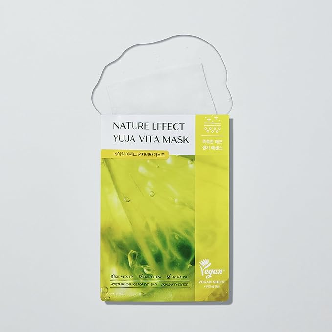 LEADERS Nature Effect Yuja Vita Mask - Helps Hydrate Skin, Serum Content, Vegan Certified - 10 Sheets