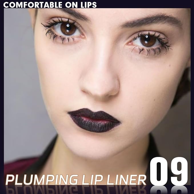 Matte Crayon Lip Liner Pencil, Black Lip Liners Lipstick For Women Halloween Birthday Party Wear, Plump Creamy Formula With Silicone Smudger for Define Contours & Sculpting Lip
