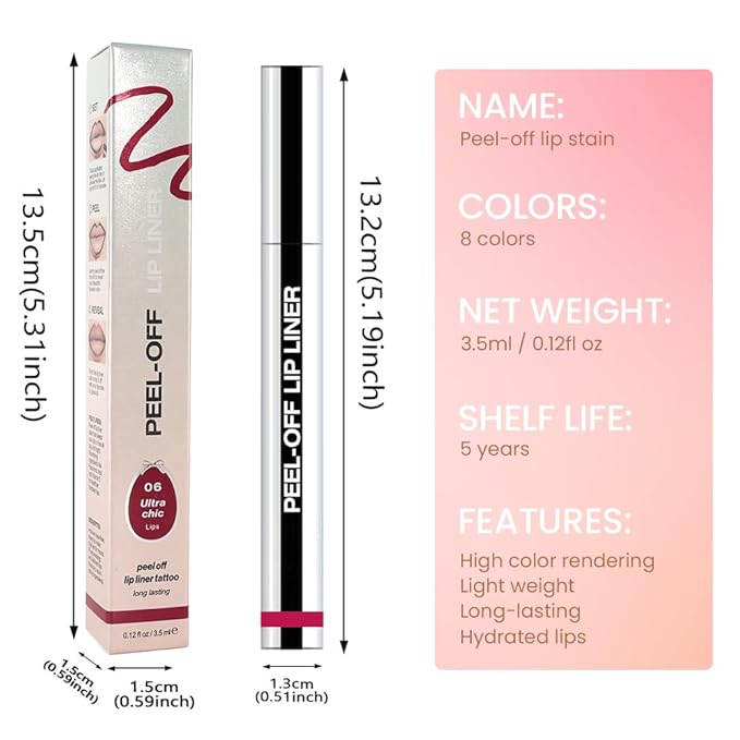 Matte Lip Gloss Stain-Peel Off Lip Liner Tattoo, Pinkish Red Peel-Off Lip Tint，Long Lasting Peel Off Lip Stain, Waterproof Transfer-proof Lip Mask Lip Liner Peel Off Lip Gloss,Stayn Lip Makeup.06#