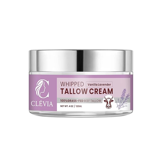 Beef Tallow Moisturizer with Organic Jojoba Oil 4 oz - Whipped Tallow Anti-Wrinkle Cream - Grass Fed Tallow Cream for Face & Body - Hydrating Moisturizer for Dry & Sensitive Skin | Vanilla Lavender