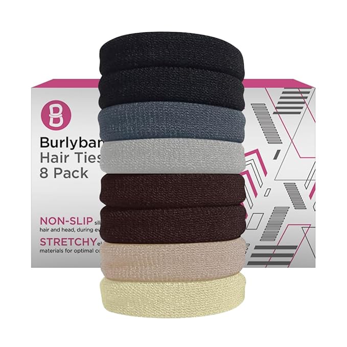 Burlybands Large Hair Ties for Thick, Heavy or Curly Hair - Non-Slip, Non-Damage, Seamless Women's Ponytail Scrunchies - Multi Color Pack
