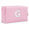 ChaoGreat Bride Gifts – Personalized Initial Makeup Bag with Pearl Rhinestone Patch, Preppy Pink Monogram Cosmetic/Toiletry Pouch, bridesmaid Gifts, Bridal Shower Gifts, Wedding Gifts, Bridal Gifts,G