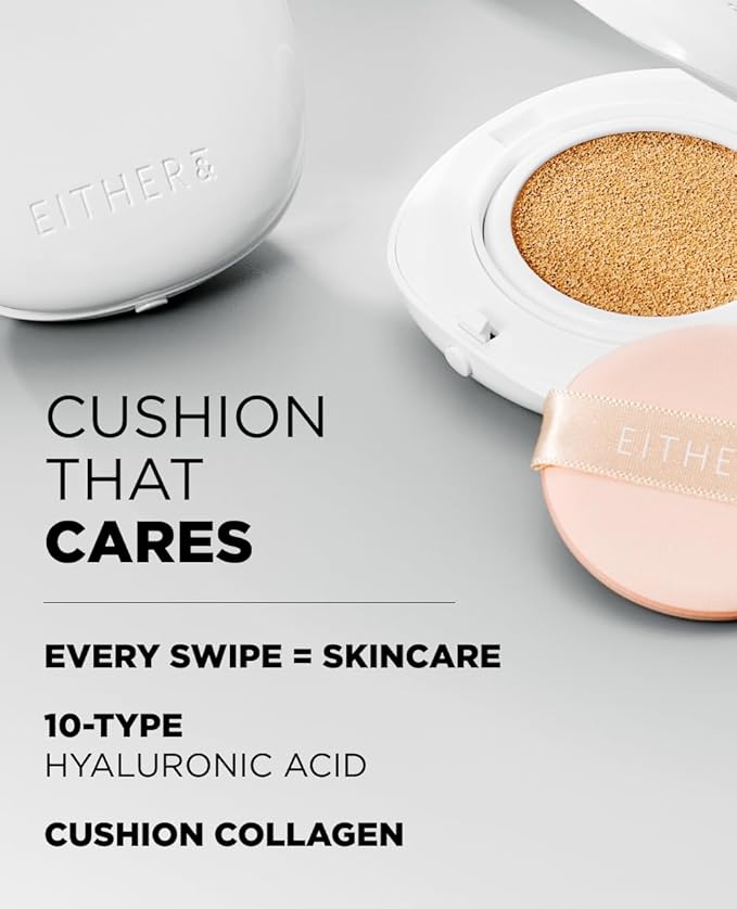 EITHER& Glow Pixel Cushion Foundation, Natural Coverage, Glow Finish – Up to 100 Hours, Moisturizing and Hydrating, Korean Beauty (#25.5P Tan, 12g)