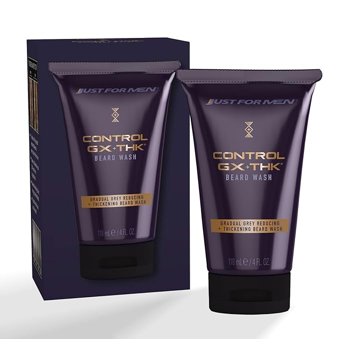 Just for Men Control GX + THK Thickening Beard Wash with Grey Reduction, Alpha Keratin Helps Beard Growth, Thickens Hair Up to 20%, Works with Every Hair Texture, 4 oz