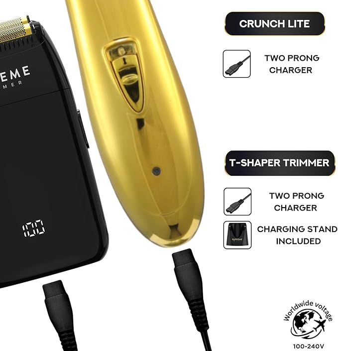 Supreme Trimmer 2-in-1 Crunch Lite Foil Shaver & T-Shaper Trimmer Set | ST5200 Beard Trimmer STF600 Electric Razor | Travel or at Home Hair Cutting Kit | Gold