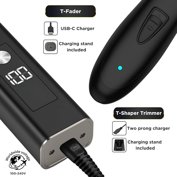Supreme Trimmer 2-in-1 T-Fader Foil Shaver & DLC T-Shaper Trimmer Set | ST5206 Beard Trimmer STF501 Electric Razor | Travel Hair Trimmer | Black