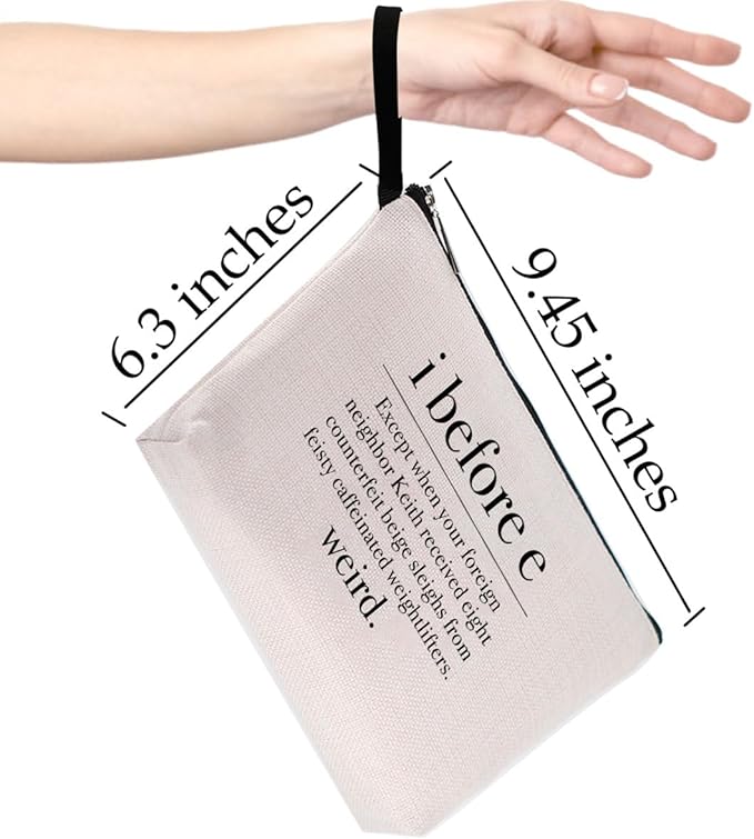 Teacher Makeup Bag Teacher Gifts for Women Weird Funny Grammar English Teachers School Motivation Encourage Cosmetic Bag for Appreciation Gifts Travel Toiletry Bag for Birthday Christmas I Before E
